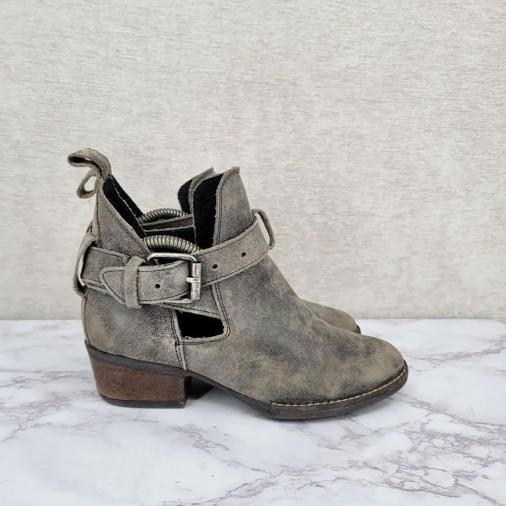 Very Volatile LeatherβWomen Taupe Gray Cutout Buckle Ankle Heeled Booties Boots
